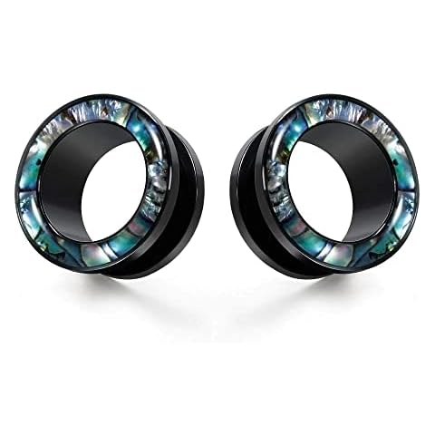 KUBOOZ Gauges For Ears, Surgical Steel Plugs, Flesh Stretchers Earrings, Size 2g to 1 Inch Black Screw Tunnels Piercing. Cover