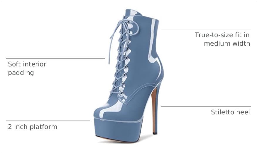 Image of Aachcol Women Ankle Boots Short Bootie Platform Stiletto High Heel Round Toe Dress Shoes Lace-up Patent 6.5 Inch