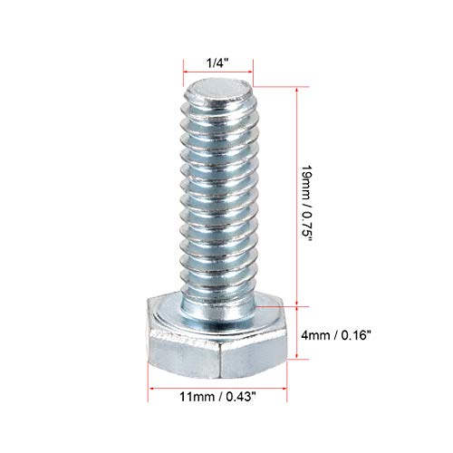 Image of uxcell Hex Head Screw Bolts Carbon Steel 1 /4 inch-20x3 /4 inch Fastener Grade 5 UNC 20pcs