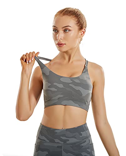 Running Girl Strappy Sports Bra For Women, Sexy Crisscross Back Medium Support Yoga Bra With Removable Cups (Wx2354_Camouflage Grey, L) #TOP2