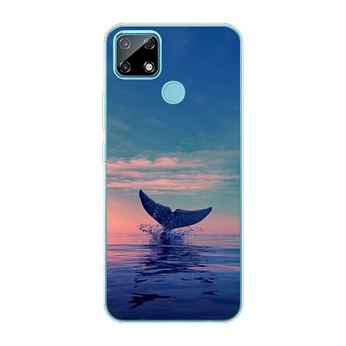 KARTXITAI Case Compatible with Narzo 30A,Shockproof Slim Thin Silicone Protective Anti-Fingerprint Anti-Scratch Anti-Fall Phone Cover - Dolphins,Seaside