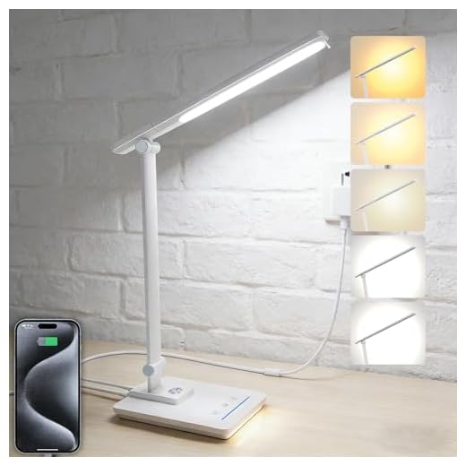 TECHNOVA LED Desk Lamp with 5 Color Temperatures | Sliding Stepless Dimming & One-Touch Timer | Foldable & Portable Design for Office/Study/Nail Art | Four-Axis Rotation for Small Desks