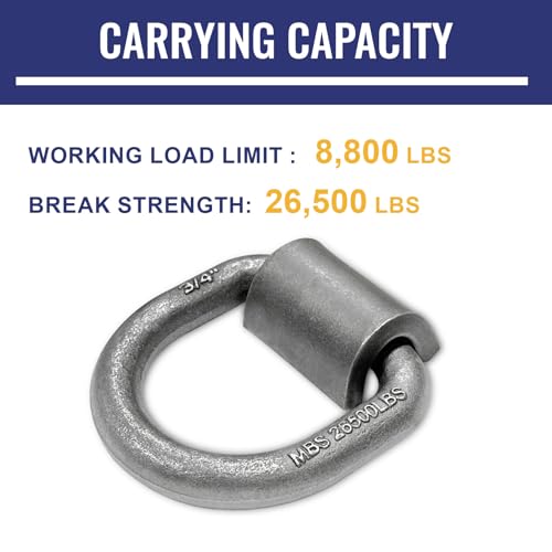 Image of Grandroad auto 12 Pack Weld-On Forged D Ring, Heavy Duty 3 /4 inch D-Ring Trailer Tie Down Anchor with MBS:26,500 lbs for Trailer, Truck Cargo, RV, ATV Tiedowns, Farm Applications and More.