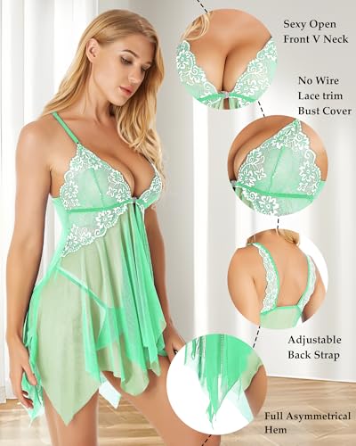 Image of ADOREJOY Women Lingerie Babydoll Front Closure Mesh Lace Chemise Sleepwear Nightie