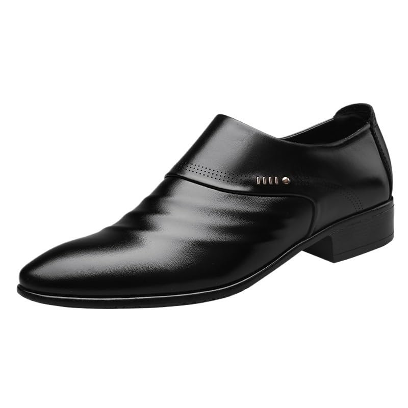 Mens Formal Shoes Dress Oxford Party Business Plain Toe Faux Leather Office Block Heel Shoe Slip On(Black,9)