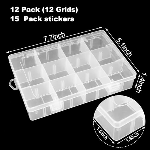 Image of APACALI 12 Pack 12 Grids Plastic Organizer Box with Dividers, 18 Compartment (+stickers), Tackle Box Organizers and Craft Storage Clear Small Parts Organizer, Fishing Organizer Box for Art DIY Beads