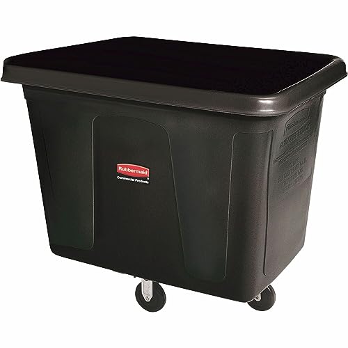Image of Rubbermaid Commercial Products Bulk Cube Truck with Wheels, 8 Cu. Ft., Black, Transport up to 300 lb. of Waste /Laundry /Linen /Supply /Packaging Material for Hospital /Hotel /School