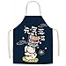 oneforus Ärmellose Leinenschürzen für Männer und Frauen im japanischen Stil Cartoon Lucky Cat Print Pinny Schürzen Kochschürzen für die Küche