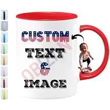 Custom Coffee Mug with Photo, Text, or Logo | Personalized Ceramic Mug 11oz | Customizable Gift for Men, Women | Unique Gift for Birthdays, Holidays, Christmas | White - Red