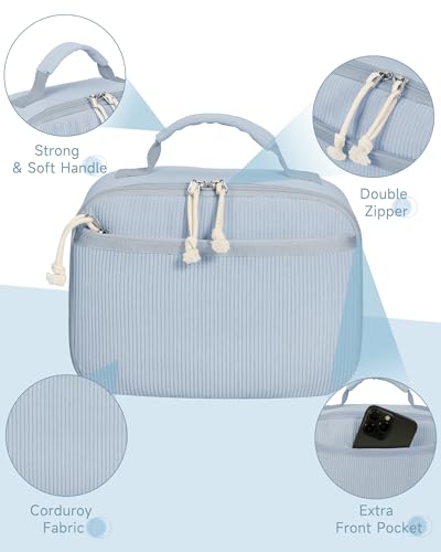 Neverwhy Lunch Box for Women Cute Corduroy Insulated Lunch Bag for Kids Stylish Reusable Lunchbox Large Capacity Snack Bag Cooler for Work, School, Travel, Picnic, Blue — view 4