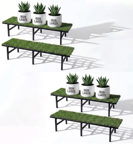 Image of IRON LANDS Metal Pot Stand with Green Grass Mat 72x22x20 Cm | Rust-Proof Matte Powder-Coated for Big Size Plants | Supports Up to 300 Kg| Ideal for Garden Balcony, Outdoor and Indoor Plant Display