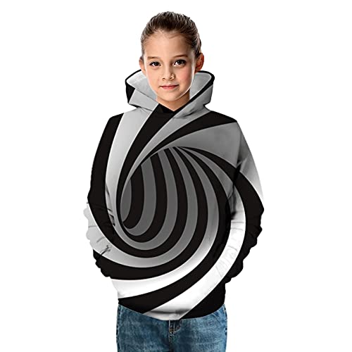 Aluwu Boys Girls Hoodies Kids 3D Print Pullover Sweatshirts With Pocket Cool Funny Long Sleeve Hooded Cute Graphic Comfy Trippy Psychedelic Black And White Hoody For Teens Size 7-8T #TOP3
