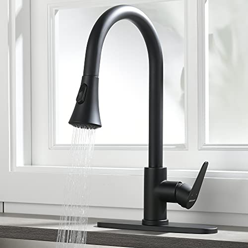 Rainovo Kitchen Faucet With Pull Down Sprayer 2 Modes High Arc Kitchen Sink Faucet Modern Faucet For 1 And 3 Hole With Deck Plate Kitchen Faucet Rv Kitchen Laundry Sink Faucet, Matte Black #TOP1