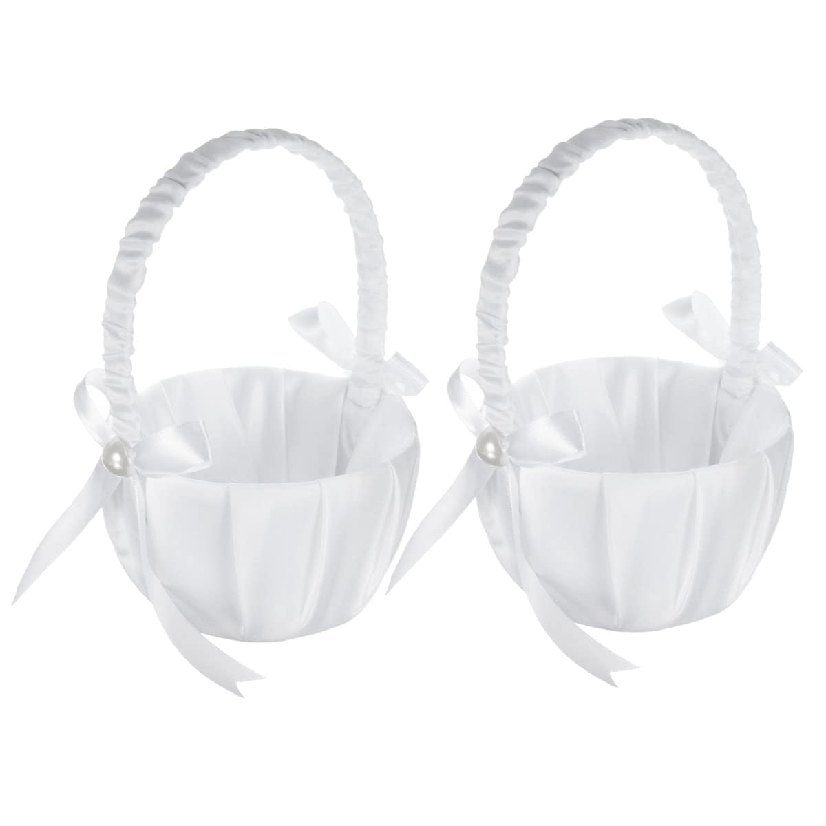 CTRLZS 2 Pack Wedding Satin Flower Basket,Romantic Bowknot Party Rose Flower Girl Basket