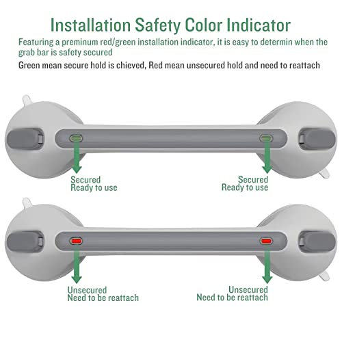 16 Inch Long Suction Grab Bar For Bathroom Indicator Light, Suction Shower Balance Assist Bar Support Rail Helping Handle For Tub Elderly Seniors Handicap Strong Suction Bathtub Grips Non Slip Sticker #TOP5