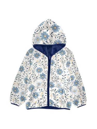 Farmhouse Blue Daisy Floral Girls Fleece Jacket Girls Fall Jacket Boys Coats Zip Up Hoodie Children Outerwear 2-10T