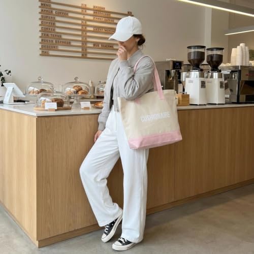 CUSHIONAIRE Canvas Tote Bag for Women, Everyday Casual Beach Bag with Secure Zip Top and Exterior Storage Pocket, Pink — view 8