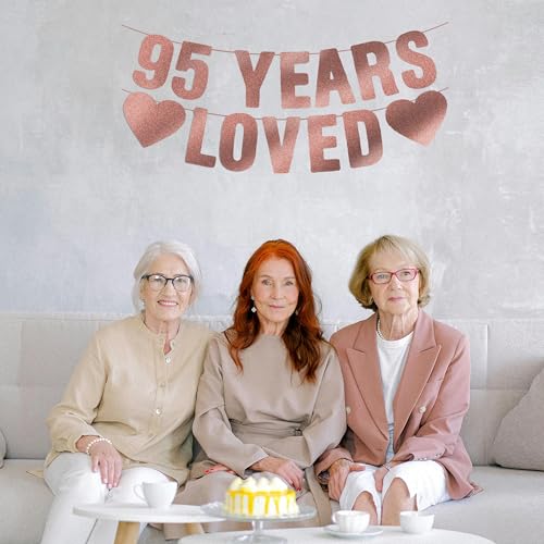 Image of Pre-Strung 95th Birthday Banner - Rose Gold Glitter, Happy 95th Birthday Party Decorations for Women, Funny Ninety-five Anniversary Decor Bday Sign Gifts