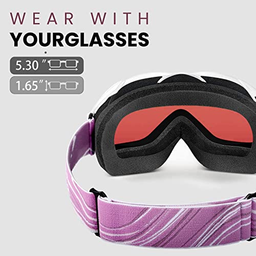 OutdoorMaster OTG Ski Goggles - Over Glasses Ski/Snowboard Goggles for Men Women & Youth - 100% UV Protection (Rose Red Silver VLT12%) - Image 2