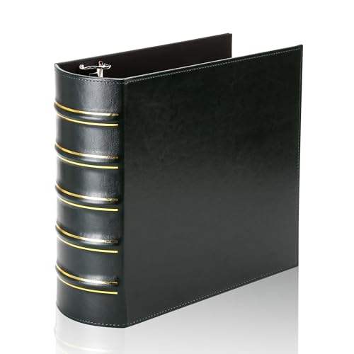 Image of LETVPVOW Vintage Hardback 3 Ring Binder 3 Inch, Professional Leather Binder 3 Ring, Three Ring Binders Fits 8.5 x 11, D Ring Binders for Photo Album, Home, School and Office Supplies- Dark Green