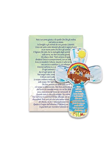 Fratelli Bonella | Croce per Bambini con Dettagli in Rilievo dell'ARCA DI NOÈ in Resina Porcellanata e Cartoncino con Passo della GENESI | Made in Italy