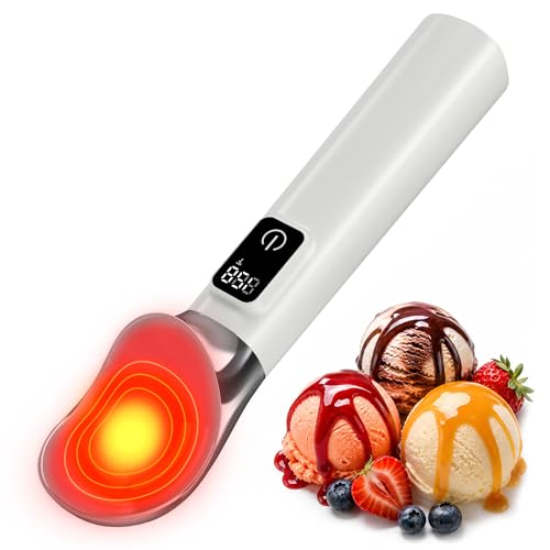 Heated Ice Cream Scoop Rechargeable, Electric Warming Ice Cream Scooper with LED Display, 5000mAh Battery, Food-Grade Metal, Easy Scoop for Hard Ice Cream, Gelato & Frozen Desserts