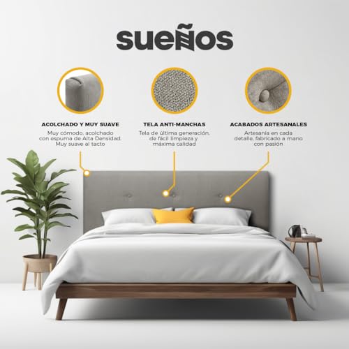 SUENOSZZZ-ESPECIALISTAS DEL DESCANSO Cabecero de Cama Bruselas tapizado en Tela para Camas de 150 (160 x 120 cm) Tela Beige - imagen 4