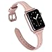 Wearlizer Slim Leather Rose Pink Compatible with Apple Watch Band 38mm 40mm Womens for iWatch Strap Wristband Sport Cute Replacement New Beauty Bracelet(Metal Rose Gold Buckle) Series 4 3 2 1 Edition