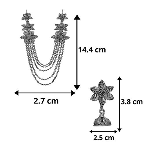 Image of Om Jewells Oxidised Silver Plating Alloy and Floral Multistrand Necklace Set And Temple Choker Necklace Set for Women & Girls (Silver)
