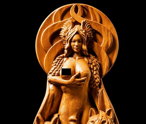 Estatua tallada de Freya en madera, decoración de altar miniatura 3