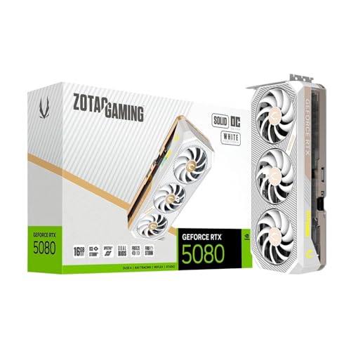 Image of ZOTAC Gaming GeForce RTX 5080 Solid OC Graphics Card - White Edition | 16 GB | DLSS 4 | GDDR7 | 256 bit | IceStorm 3.0 Advanced Cooling | Triple Fan | Spectra 2.0 ARGB Lighting | ZT-B50800Q-10P
