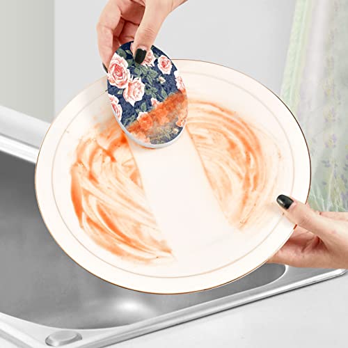 Image of Pink Rose Pastel Kitchen Sponges Floral Cleaning Dish Sponges Non-Scratch Natural Scrubber Sponge for Kitchen Bathroom Cars, pack of 3