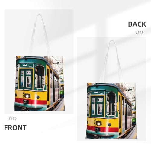Lisbon Tram Print Polyester Canvas Tote Bag, Worthy Shopping Bag, Ideal For Present And Daily Errands3
