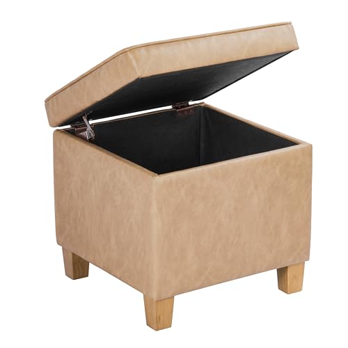 Image of HomePop 18 inch Square Tufted Storage Ottoman - Sand Faux Leather