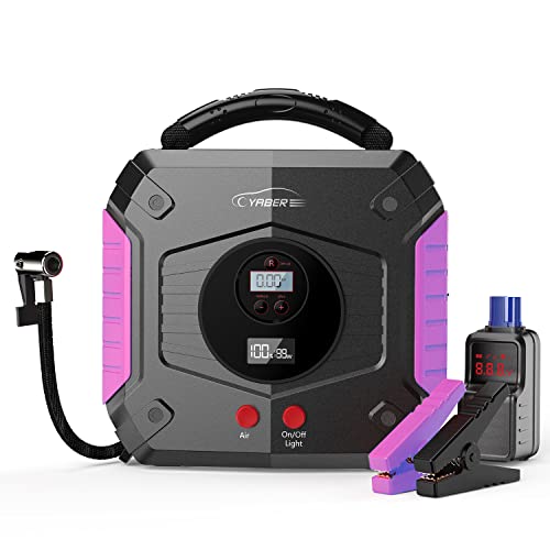 Car Jump Starter, YABER 800A 12800mAh Portable Battery Jump Starter (Up to 6.5L Gas/5.0L Diesel Engines), Compact Battery Booster Pack with Built-in Safety Hammer, LED Light, Compass, USB Outputs