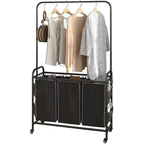 SUOERNUO Laundry Sorter Cart with Hanging Bar Cover