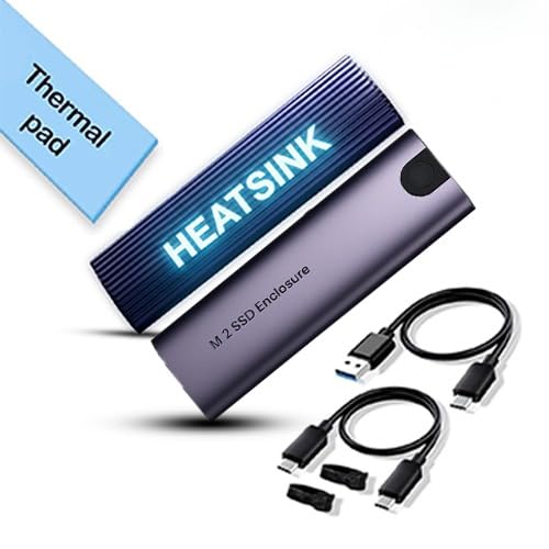 NVME M2 SSD Casing USB 3.2 10Gbps,PCI-E NVMe Reader, USB-C, Supports M & B&M Keys, 2230/2242/2260/2280 SSDs Powerful, Speed 10Gbps & Aluminum Cooling