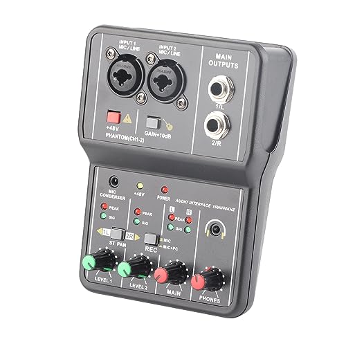 Consola Mezcladora de de 2 Canales, Interfaz de Controlador de Sonido DJ con Tarjeta de Sonido USB,...