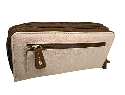 Stone Mountain Large Pebble Double Zip Around Wallet | Creamy Pink Genuine Leather | 7x2x4 inches2