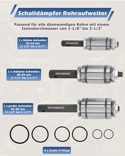 DAYUAN 3 tlg. 1-1/8\ bis 3-1/2\ Universal Auspuffrohr-Expander, Auspuff Rohrweiter Set Rohraufweiter für Auspuffrohr Ø 29 bis 89 mm, Aufweiter für Auspuffrohre