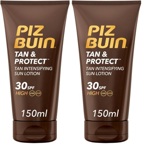 PIZ BUIN Protector Solar en Loción Antioxidante, para todos los tonos, SPF30, Tan & Protect Intensificador de Bronceado de Protección Alta, con Protección UVA/UVB y Fórmula No Grasa, 150 ml