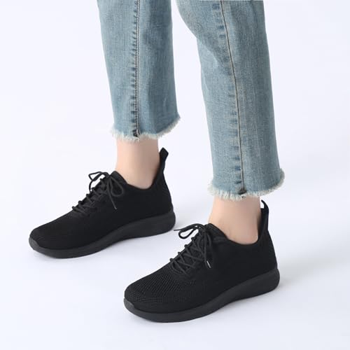 Image of Bernal Black Sneakers for Women Walking Shoes Non Slip Lightweight Casual Breathable Tennis Shoes Work Travel