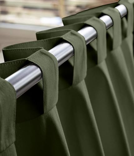 Image of THE LINEN COMPANY Cotton Curtains 7 Feet Long for Door, Solid Duck Canvas Curtains for Living Room, 7ft Set of 2, Olive Green
