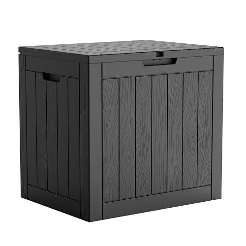 EasyUp 35 Gallon Outdoor Storage Box Outdoor Deck Boxes for Garden Tools Equipment Cushions and Patio Storage Lockable and Resin Easy to Install(Black)