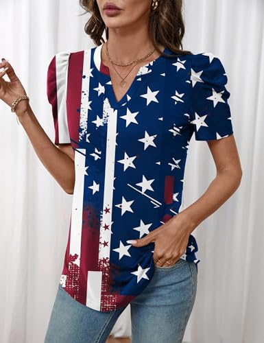 Image of LOMON Spring Summer Tops for Women 2026 V Neck Puff Short Sleeve Tops Fashion Trendy Work Blouses Dressy Casual S-XXL