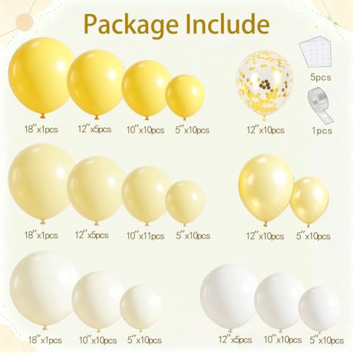 Image of Yellow and White Balloons Arch Kit Double Stuffed,Party Decor. | Light Pastel Pearl Yellow White Sand Confetti Balloons Latex, for Baby Shower Birthday Wedding Lemon Summer Decoration.