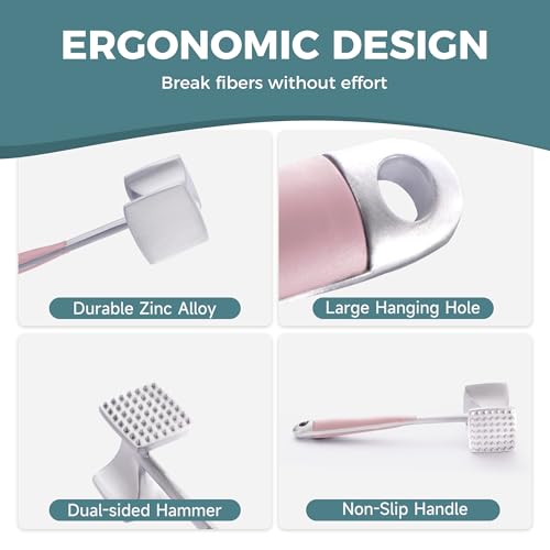 Image of KITEXPERT Meat Tenderizer Hammer with Comfortable-Grip Handle, Dual-side Mallet for Kitchen, Heavy Duty Pounder For Tenderizing Steak, Beef and Fish, Pink