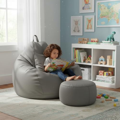 Image of KAM'S LIEU 6XL Jumbo Premium Bean Bag Chair with Footrest & Cushion | Filled with High Density EPS Beans | Comfortable Sofa for Living Room & Bedroom | 6 Months Warranty, Color- (Grey, 6XL, Premium)