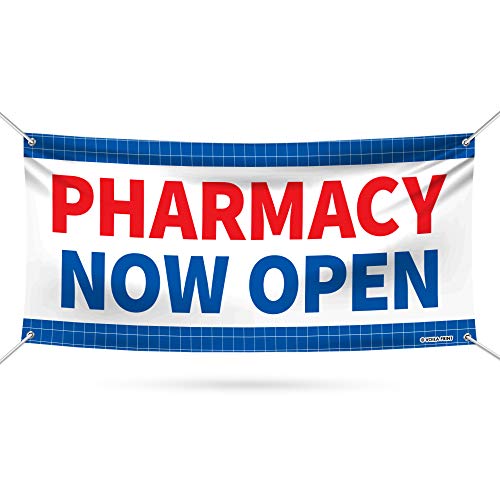 Pharmacy Now Open Banner Sign - 13 oz Heavy Duty Waterproof Pharmacy Now Open Vinyl Banner for Business with Metal Grommets, VP5378 (48" x 120")