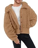 BTFBM Womens Winter Fuzzy Fleece Jacket Button Down Faux Shearling Coats Fluffy Long Sleeve Sherpa Outerwear Pockets(Solid Khaki, Medium)